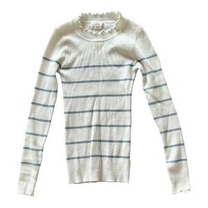 Dreamers by Debut Women's XS White Blue Striped Ribbed Long Sleeve Top